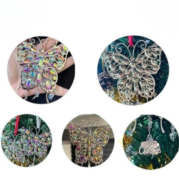 Chistmas Rhinestone Silver Butterfly Window Decor Wind Chime Keepsake Ornament - Picture 7 of 7